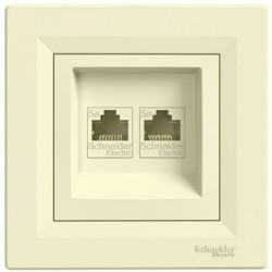 Розетка компьютерная двойная RJ45 кат.5е слоновая кость Schneider Electric серии Asfora